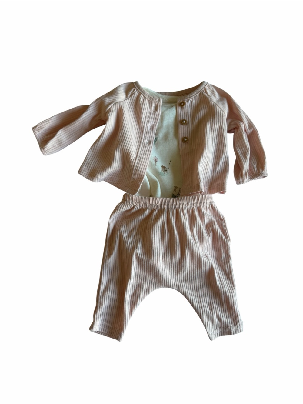 Baby Three-Piece Ribbed Set in Light Pink